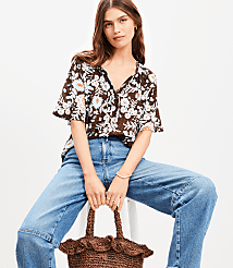 Floral Ruffle Tie Neck Blouse carousel Product Image 1