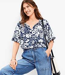 Floral Ruffle Tie Neck Blouse carousel Product Image 1