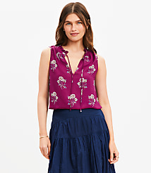 Petite Floral Ruffle Tie Neck Mixed Media Blouse carousel Product Image 1
