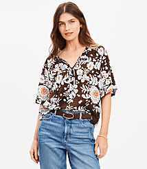 Floral Ruffle Tie Neck Blouse carousel Product Image 2