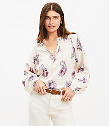 Paisley Draped Sleeve Henley Blouse carousel Product Image 1