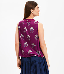 Petite Floral Ruffle Tie Neck Mixed Media Blouse carousel Product Image 2