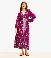 Petite Floral Puff Sleeve Button Midi Dress carousel Product Image 1