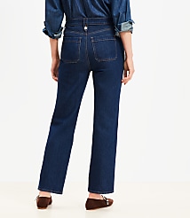 Petite High Rise Straight Utility Jeans in Mid Indigo Wash carousel Product Image 3