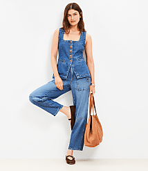 Petite Denim Square Neck Pocket Vest Top in Classic Mid Wash carousel Product Image 1