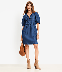 Petite Chambray Bow Mini Pocket Dress carousel Product Image 1