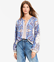 Petite Bandana Print Split Neck Balloon Sleeve Blouse carousel Product Image 2