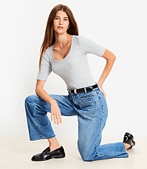 Petite Heathered Ribbed Scoop Neck Tee carousel Product Image 1