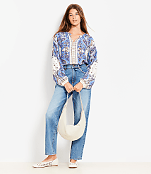 Petite Bandana Print Split Neck Balloon Sleeve Blouse carousel Product Image 1