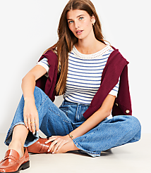 Striped Crochet Trim Sweater Tee carousel Product Image 1