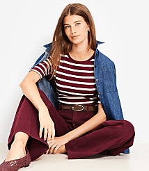 Stripe Perfect Ribbed Elbow Sleeve Tee carousel Product Image 1