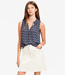 Floral Tile Ruffle Tie Neck Mixed Media Blouse carousel Product Image 1