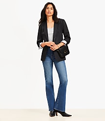 Petite High Rise Slim Flare Jeans in Vintage Dark Indigo Wash carousel Product Image 1