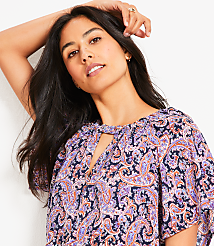 Paisley Cutout Mixed Media Blouse carousel Product Image 1