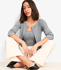 Petite Heathered Ruffle Ribbed Cardigan carousel Product Image 1