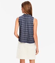 Floral Tile Ruffle Tie Neck Mixed Media Blouse carousel Product Image 3