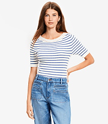 Striped Crochet Trim Sweater Tee carousel Product Image 3