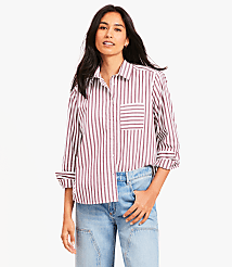 Petite Striped Poplin Everyday Relaxed Pocket Shirt carousel Product Image 2