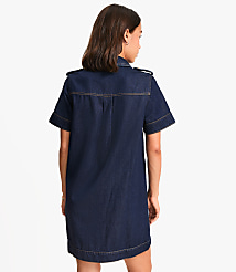 Petite Denim Mini Pocket Dress in Classic Rinse Wash carousel Product Image 3
