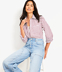 Petite Striped Poplin Everyday Relaxed Pocket Shirt carousel Product Image 1