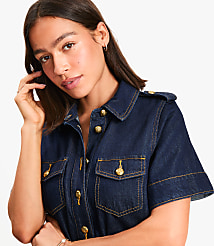 Petite Denim Mini Pocket Dress in Classic Rinse Wash carousel Product Image 4