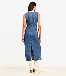 Petite Seamed Denim Midi Dress in Classic Mid Wash carousel Product Image 3