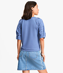 Petite Eyelet Mixed Media Short Sleeve Sweatshirt carousel Product Image 3