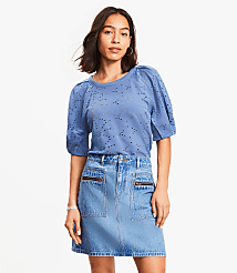 Eyelet Mixed Media Short Sleeve Sweatshirt carousel Product Image 1