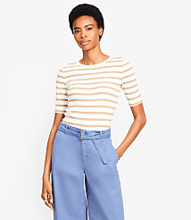 Petite Stripe Perfect Ribbed Elbow Sleeve Tee carousel Product Image 1