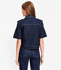 Petite Short Sleeve Denim Jacket in Classic Rinse Wash carousel Product Image 3