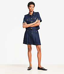 Petite Pleated Denim Mini Skirt in Classic Rinse Wash carousel Product Image 1