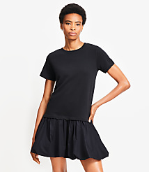 Petite Bubble Hem Mixed Media Mini Dress carousel Product Image 1