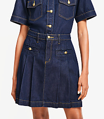 Pleated Denim Mini Skirt in Classic Rinse Wash carousel Product Image 2