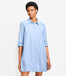 Petite Striped Poplin Bubble Hem Mini Pocket Shirtdress carousel Product Image 1