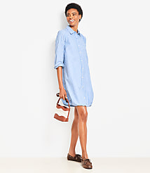 Petite Striped Poplin Bubble Hem Mini Pocket Shirtdress carousel Product Image 2