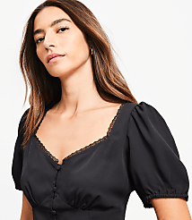 Petite Lace Trim Sweetheart Neck Blouse carousel Product Image 1