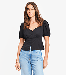 Petite Lace Trim Sweetheart Neck Blouse carousel Product Image 3