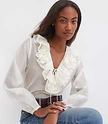 Ruffle Tie Neck Blouse carousel Product Image 3