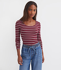 Stripe Ribbed Scoop Neck Long Sleeve Tee carousel Product Image 3