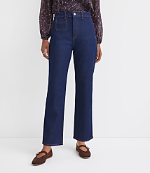 Petite High Rise Straight Utility Jeans in Classic Rinse Wash carousel Product Image 2