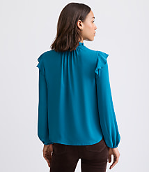 Ruffle Button Tie Neck Blouse carousel Product Image 3