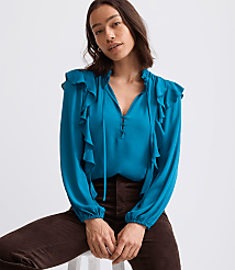 Ruffle Button Tie Neck Blouse carousel Product Image 1
