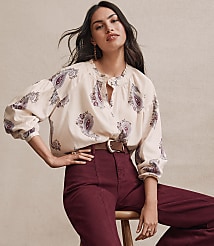 Paisley Draped Sleeve Henley Blouse carousel Product Image 4