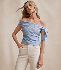 Striped Tie One Shoulder Top carousel Product Image 4
