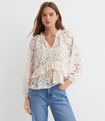 Petite Floral Lace Ruffle Peplum Blouse carousel Product Image 2