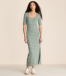 Petite Lou & Grey Stripe Ribbed Maxi Elbow Sleeve Dress carousel Product Image 1