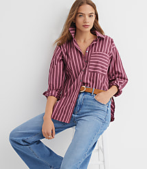 Petite Striped Poplin Everyday Oversized Pocket Shirt carousel Product Image 1