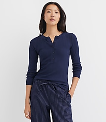 Scalloped Pointelle Henley Top carousel Product Image 1