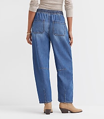 Pull On High Rise Barrel Jeans in Vintage Light Indigo Wash carousel Product Image 2