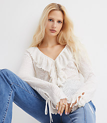 Petite Pointelle Ruffle Tie Cuff Top carousel Product Image 1